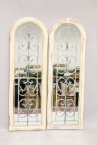 A PAIR OF PAINTED MIRRORED DOORS. 4ft high x 1ft 4ins wide.