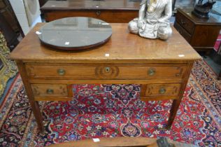 A 19TH CENTURY FRENCH FRUIT WOOD DESK or side table with a single frieze drawer and two further