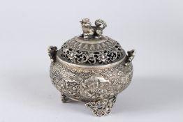 A CHINESE WHITE METAL CENSER AND COVER. 5ins.