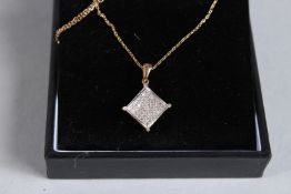 A 9CT GOLD AND DIAMOND SET PANEL NECKLACE.