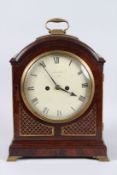 A REGENCY MAHOGANY BRACKET CLOCK by KNIGHT, with white dial, eight day movement, brass grille,