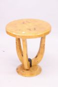 AN ART DECO DESIGN MARBLE AND WALNUT CIRCULAR TABLE.