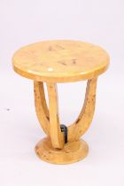 AN ART DECO DESIGN MARBLE AND WALNUT CIRCULAR TABLE.