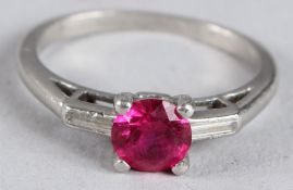 AN 18CT WHITE GOLD CARTIER RUBY RING.