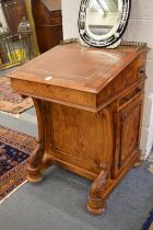 A VERY GOOD VICTORIAN FIGURED WALNUT DAVENPORT.