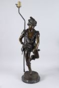 JEAN DIDIER DEBUT (1824 - 1893). A bronze of a young boy with a hurdy gurdy. Signed. 3ft 2ins on a