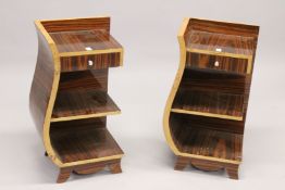 A PAIR OF ART DECO DESIGN OPEN BOOKSHELVES. 2ft 2ins high.