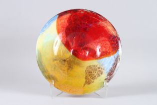 A MURANO COLOURED GLASS FRUIT BOWL. 15ins diameter.