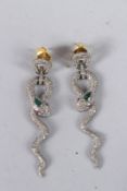 A PAIR OF DIAMOND SET SNAKE DROP EARRINGS.