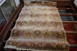 A VERY GOOD MODERN PERSIAN DESIGN SILK RUG, beige ground decorated with exotic birds, flora and