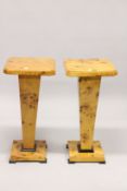 A PAIR OF ART DECO DESIGN SQUARE TABLES.