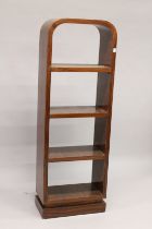 AN ART DECO DESIGN SET OF STANDING SHELVES. 5ft 8ins high x 2ft wide.