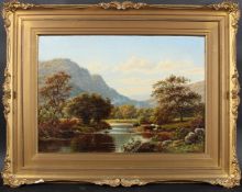 BENJAMIN WILLIAMS LEADER (1831-1923) Mountain landscape with cattle watering at a river, oil on