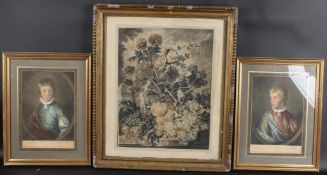 RICHARD EARLOM AFTER J VAN HUYSUM 'A Flower Piece' hand coloured mezzotint, 49 x 38cm and two