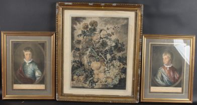 RICHARD EARLOM AFTER J VAN HUYSUM 'A Flower Piece' hand coloured mezzotint, 49 x 38cm and two