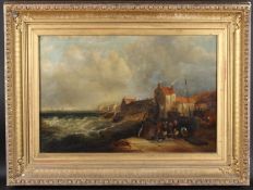 ENGLISH SCHOOL (19TH CENTURY) Shoreline view of a fishing village, oil on canvas, 50 x 75cm