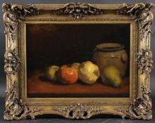 LEON MIGNEN (1848-1903) Still life with fruit and pot oil on canvas, signed 32 x 44.5cm