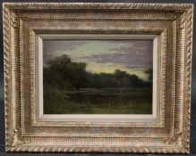 ENGLISH SCHOOL (EARLY 20TH CENTURY) 'The Black Pond, Esher Wood' oil on panel. signed Wood? dated