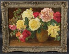 EMILIO L TAFANI (1885-1963) Still life of roses in a vase, oil on board, signed, 44 x 60cm