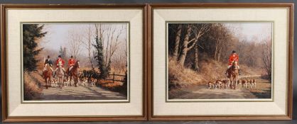 RONALD MOSELEY Huntsman with hounds and another similar, pair of oils on canvas, signed each 29.5