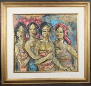INDONESIAN SCHOOL (20TH CENTURY) Four women, oil on canvas, signed, inscribed verso, 87 x 97cm
