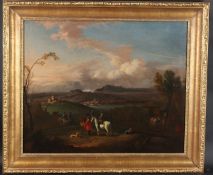 EUROPEAN SCHOOL (18TH / 19TH CENTURY) Landscape in twilight with military encampment and town
