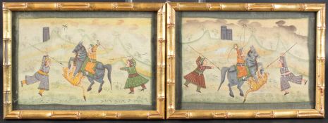 EASTERN SCHOOL Two scenes of tiger hunting, paintings on silk, 20 x 29cm (2)