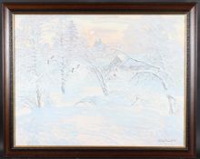 NIKOLAY ELTYHEV (1922-2000) Birds perched on winter tree, oil on canvas signed and dated '86, 68 x