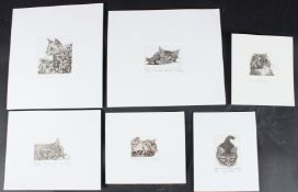 NICOLETTE SAVAGE Six small etchings of cats and kittens, all signed, inscribed and numbered in