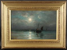 GEORGES P. MARONIEZ (1865-1933) Fishing boats on a moonlit sea, oil on board, signed and dated 1901,
