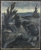 20TH CENTURY SCHOOL Mother and child with other resting figures, oil on canvas, with another