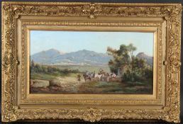 ANTON SCHOTH (1859-1906) Mountain landscape with figures at a well, probably in present day