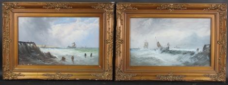 MARITIME SCHOOL (LATE 19TH EARLY 20TH CENTURY) Coastal view of shipping on rough seas, pair of oils