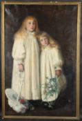 M FLETCHER (19TH CENTURY) Portrait of two girls in white dresses. oil on canvas, signed and dated