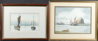 ALAN WHITEHEAD (1952-1983) 'Whitstable Harbour' watercolour, signed, 24.5 x 33.5cm and ERIC THOMPSON