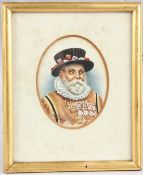 A. COURT (EARLY 20TH CENTURY) Portrait of a Beefeater, watercolour, signed and dated 1917, oval