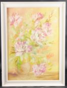SERGE MASLOV Pink flowers in a vase, oil on canvas, signed, 68 x 48.5cm