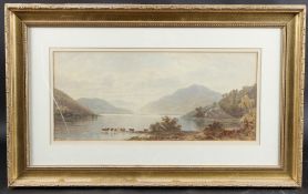 JOHN CARLISLE (act.1866-1916) Mountain landscape with cattle at a lake, watercolour, signed and