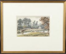 GEORGE SHEPHERD Figures strolling in parkland with Chinese summer house beyond, watercolour, signed,