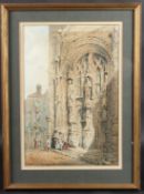 W H CHAMBERS (19TH CENTURY) Figures on the steps of a European (possibly Flemish) church,