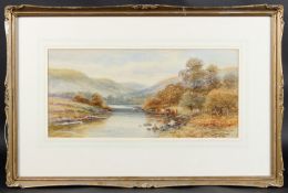 HAROLD LAWES (1865-1940) 'On the Wye' landscape with cattle at a river's edge, watercolour, signed