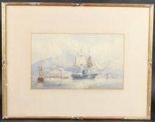 WALTER WILLIAM MAY (1831-1896) Steamship and Chinese junks off a harbour with mountains beyond,