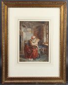 19TH CENTURY SCHOOL Interior scene of a seated woman and child, watercolour, 29.5 x 21.5cm