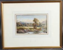 JOHN MALLARD BROMLEY (1858-1939) 'River scene with Haymakers' watercolour, signed, gallery label