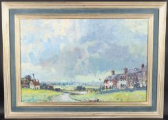 GEOFFREY CHATTEN (b.1938) 'Southwold Green' oil on board, signed, 49 x 74cm