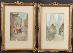 GEORGE WHYATT (1885-1945) pair of street scenes, one with a view of a cathedral, watercolours,