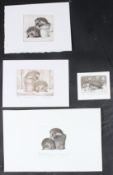 NICOLETTE SAVAGE Four small etchings of hedgehogs, all signed and inscribed in pencil, 7 x 9.5cm (to