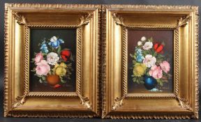 R. ROSINI (20TH CENTURY) Flowers in vases, pair of oils on canvas, both signed, 22.5 x 16.5cm (2)