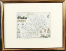 COUNTY MAP OF HERTFORDSHIRE with views of St Albans Abbey and Cashiobury, 20 x 27cm