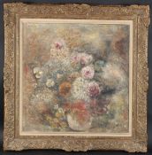 EUROPEAN SCHOOL (20TH CENTURY) Still life of flowers in a vase, oil on canvas, indistinctly signed